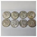 8 Silver Kennedy Half Dollars-40% Silver