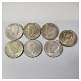 7 Silver Kennedy Half Dollars-40% Silver