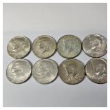 8 Silver Kennedy Half Dollars-40% Silver
