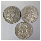 Silver Half Dollars-1950,1954,1963 90 Silver