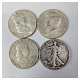 Silver Half Dollars-1945,1948,1955,1964 90%