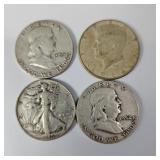 Silver Half Dollars-1945,1952,1954,1964 90%