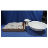 McGee Concord Milk Glass Punch Bowl, Vase & 12