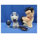 Chalkware Couple Statue,Heavy Glass Doorknob,S&p