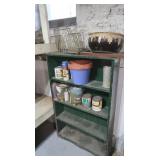 Wooden Shelf 30x7.75x48" and contents, paint,