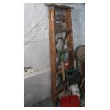 Wooden Ladder 58"H, Shovel, Sm. Snow Shovel,