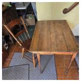 Antique Oak Fabric Table on Casters,Collapsible w/