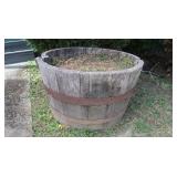 Wooden Half Barrel & Wood Square Picnic Table