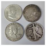 Silver Half Dollars-1917,1952,1960,1963 90%