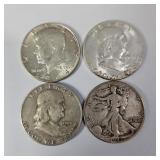 Silver Half Dollars-1917,1953,1963,1964 90%