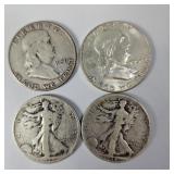 Silver Half Dollars-1922S,1934,1950,1962 90%