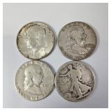 Silver Half Dollars-1917,1953,1958,1964 90%