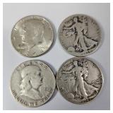 Silver Half Dollars-1934D,1942D,1951,1964 90%