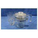 Glass Coffee Pot & 8 Vintage Anchor Hocking