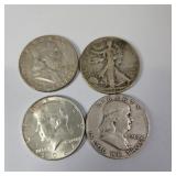 Silver Half Dollars-1941D,1949,1961,1964
