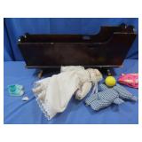 Porcelain Infant Doll,Wooden Cradle