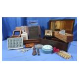 2 Wood Boxes 13.5x7.75 & 11.25x8", Cat