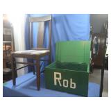Wooden Chair 38"H & Wooden Box 19.75x12x11"
