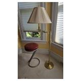 Vintage Metal Stool&Brass Floor Lamp w/Floral Shad