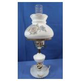 Milk Glass Base Lamp w. Floral White Glass