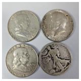 Silver Half Dollars-1918D,1959,1960,1964 90%