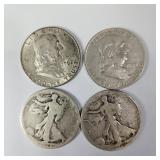 Silver Half Dollars-1920D,1928,1949,1962 90%