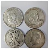 Silver Half Dollars-1918S,1957,1962,1964 90%