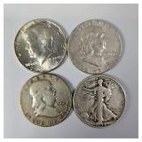 Silver Half Dollars-1934S,1954,1963,1964 90%