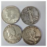 Silver Half Dollars-1944,1949,1959,1964 90%