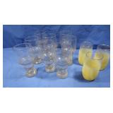 8 Water Glasses & 3 Vintage Bendo Frosted Yellow