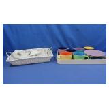 Gibson Ceramic Mug Set, Wicker Basket, grater