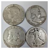 Silver Half Dollars-1918S,1951,1954,1964 90%