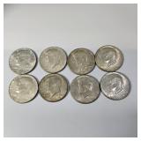 8 Silver Kennedy Half Dollars-40% Silver
