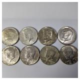 8 Silver Kennedy Half Dollars-40% Silver