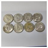 8 Silver Kennedy Half Dollars-40% Silver