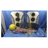 Skateboard, Baseball Bats, Weight Bar & Weights &