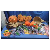 Halloween Decor-Plastic Pumpkins, Corn Stalk &