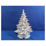 Vintage Ceramic Tree w/Base, Glitter w/Red Bulbs