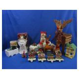 Vintage Christmas Lot-Wood Deer,Chirping