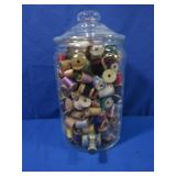 Glass Jar w/Spools of Thread