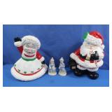 Painted Ceramic Santa,Mrs Claus,2 Figurines
