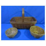 Longaberger Baskets=3 Baskets, 1 w/plastic