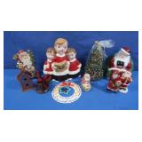 Plastic Santa Bank, Ceramic Ornaments, Tree