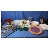 Asst. of Kitchen Items-Plates,Teapot,Cutting