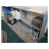 Wooden Shelf, 84.75x9.5x29.5"&2 Metal File Racks