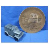 Wendell August Bronze Owl Plate&Metal Truck Bank