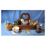 Large Lot of Art Supplies in Wooden Carry Case