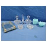 Glass Bottles w/Stoppers,Mirrored Tray,Glass