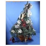 Small Decorated&Lighted Christmas Tree in Wicker