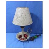 Punched Tin Table Lamp w/Metal Dish Base,works